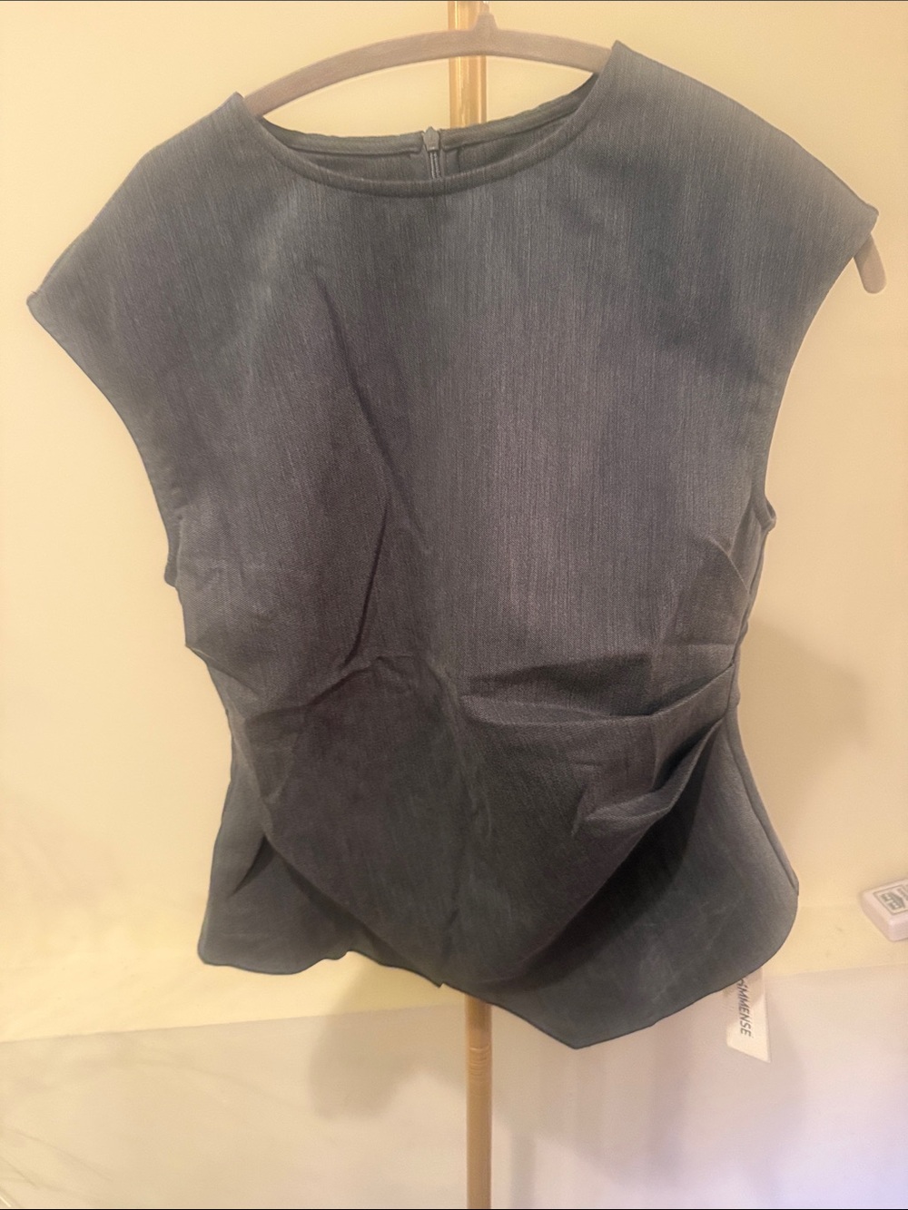 Commense Structured Sleeveless Top in Charcoal Gray